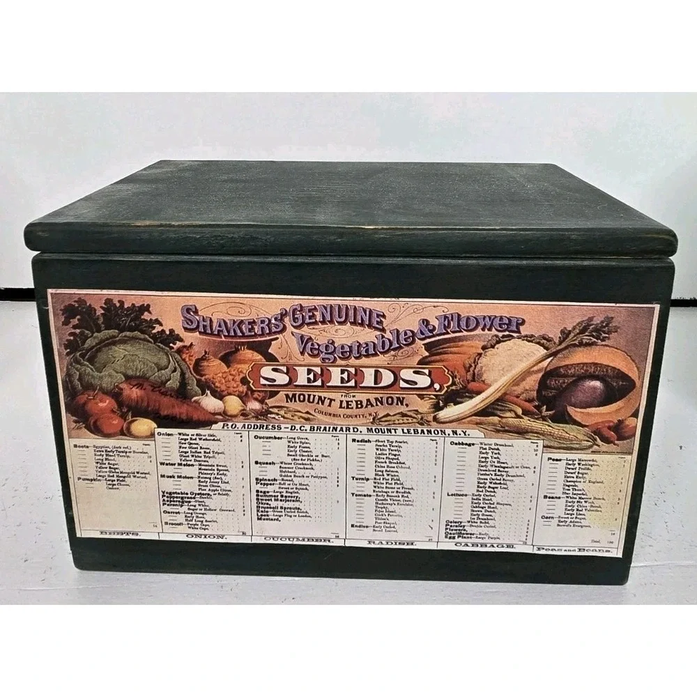 Shaker Seeds Wood Box Mount Lebanon, N.Y. Signed